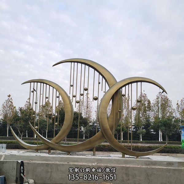 廣場大型不銹鋼噴漆月亮景觀雕塑擺件（5）