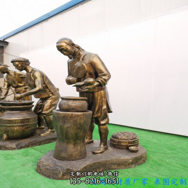 景區(qū)園林玻璃鋼農(nóng)耕文化制茶情景人物雕塑（5）