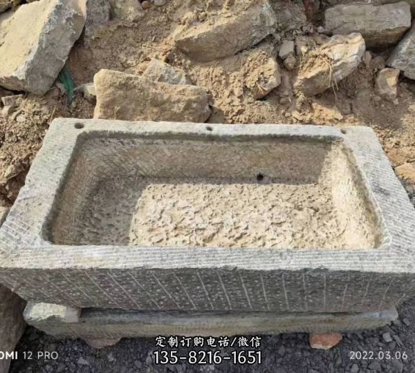 庭院流水擺件民間仿古老石槽雕塑（1）
