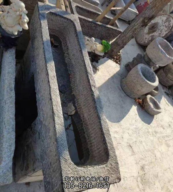 庭院流水擺件民間仿古老石槽雕塑（4）