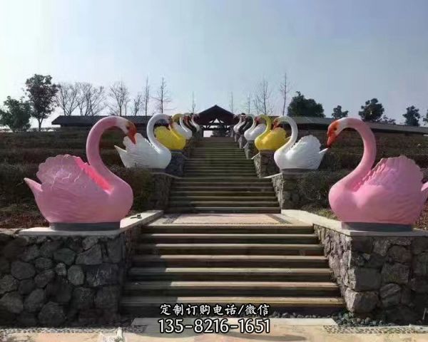 景區景點愛情主題創意玻璃鋼彩繪天鵝雕塑