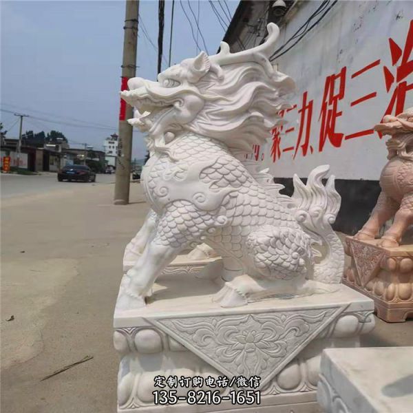 石雕大理石晚霞紅酒店別墅墓地貔貅麒麟雕塑（5）