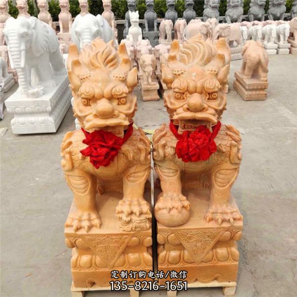 石雕大理石晚霞紅酒店別墅墓地貔貅麒麟雕塑（4）