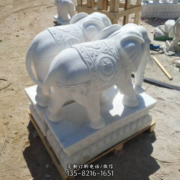 漢白玉石雕庭院門口一對大象雕塑