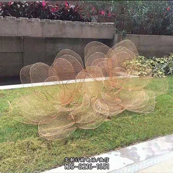 網格植物蓮花擺件草坪裝飾品不銹鋼鏤空花朵雕塑 （4）