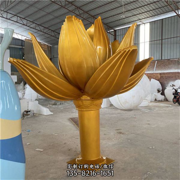 酒店吉祥物噴泉金色荷花玻璃鋼雕塑工藝品（4）