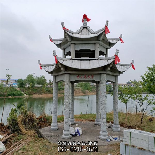 園林小區擺放大理石精雕細琢雙層6角石涼亭（1）