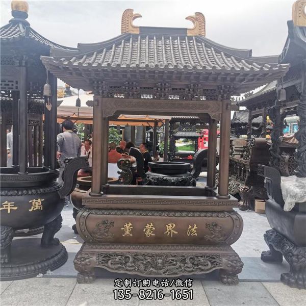 佛堂供奉燒香大型祈福香爐雕塑（5）