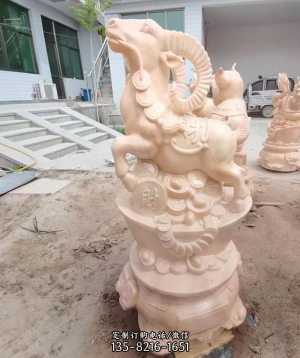 石雕晚霞紅青石大理石十二生肖園林擺件雕塑（4）