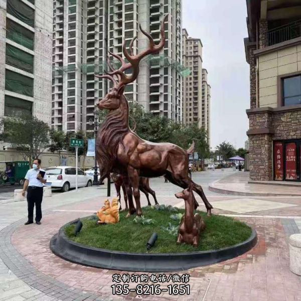 街道玻璃鋼仿銅梅花鹿美陳景觀落地擺件（3）