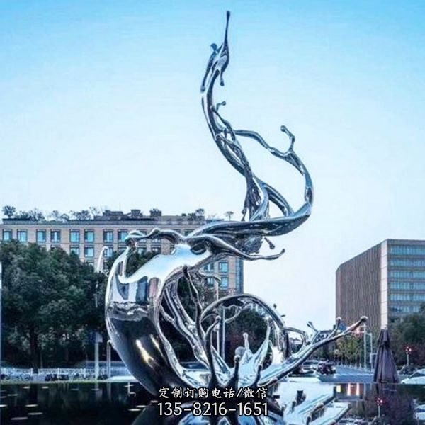 不銹鋼浪花抽象鏡面戶外廣場大型景觀雕塑（4）