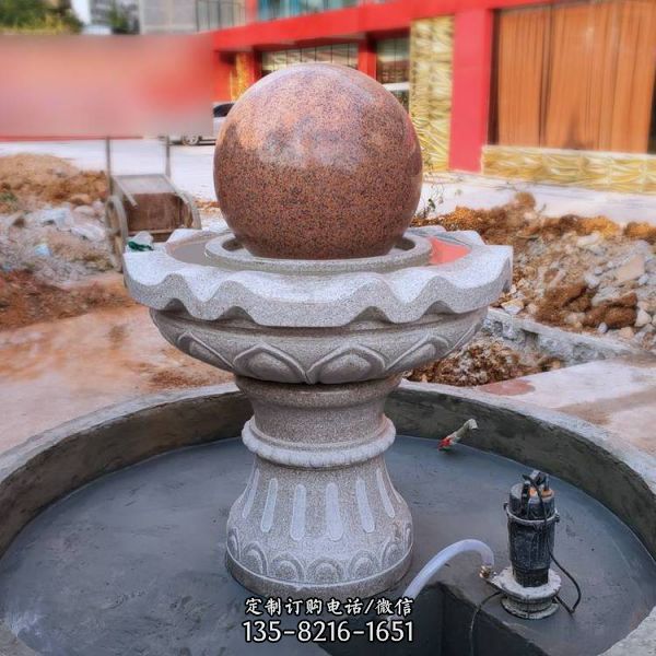 大型黃銹石歐式噴泉風水球景觀小區庭院噴水擺件裝飾（2）
