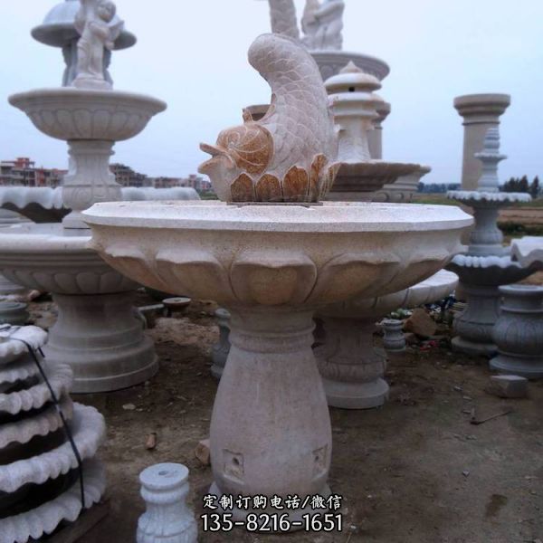 大型黃銹石歐式噴泉風水球景觀小區庭院噴水擺件裝飾（3）