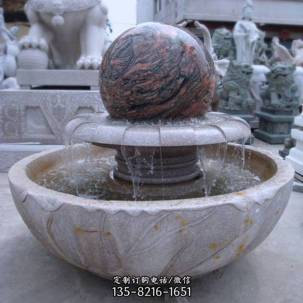 大型黃銹石歐式噴泉風水球景觀小區庭院噴水擺件裝飾（4）