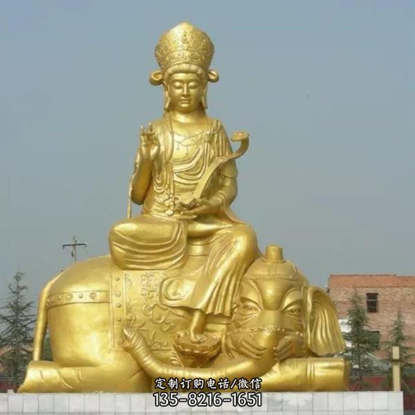 寺廟玻璃鋼漆金佛像人物文殊普賢菩薩雕塑（2）