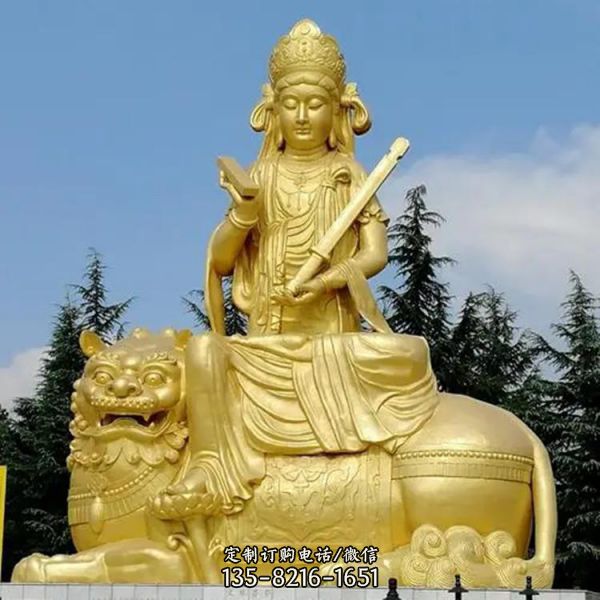寺廟玻璃鋼漆金佛像人物文殊普賢菩薩雕塑（1）