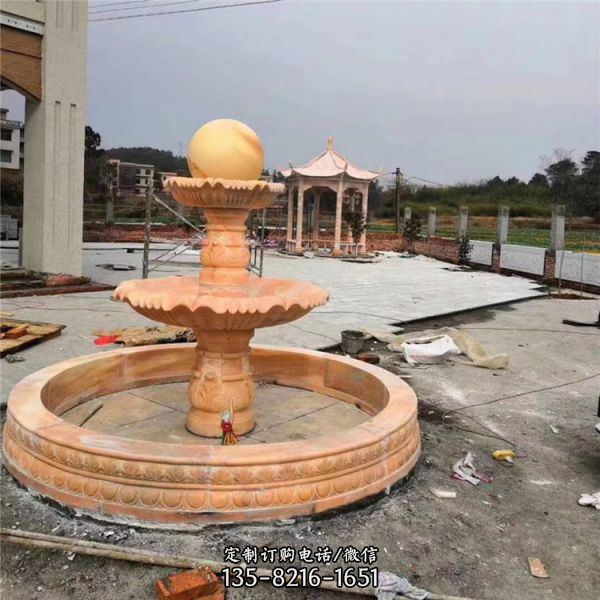 酒店園林戶外晚霞紅風水球噴泉大理石天鵝噴水擺件雕塑（2）