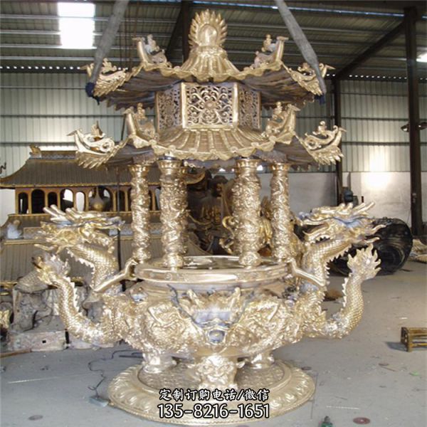 宗教寺廟銅雕擺件  浮雕龍香爐雕塑