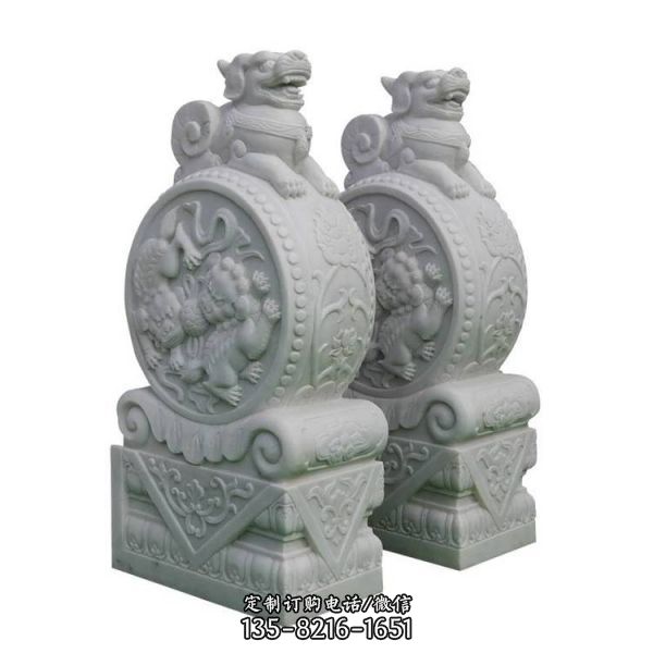 石雕門(mén)墩漢白玉家用小獅子庭院門(mén)口中式擺件（1）