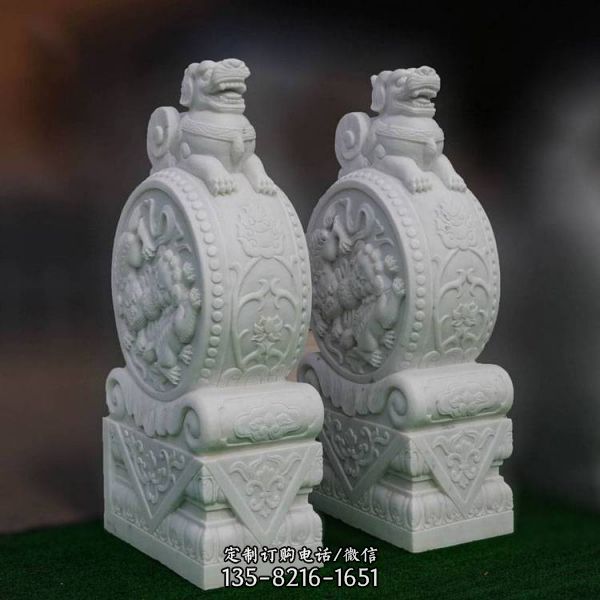 石雕門(mén)墩漢白玉家用小獅子庭院門(mén)口中式擺件（5）