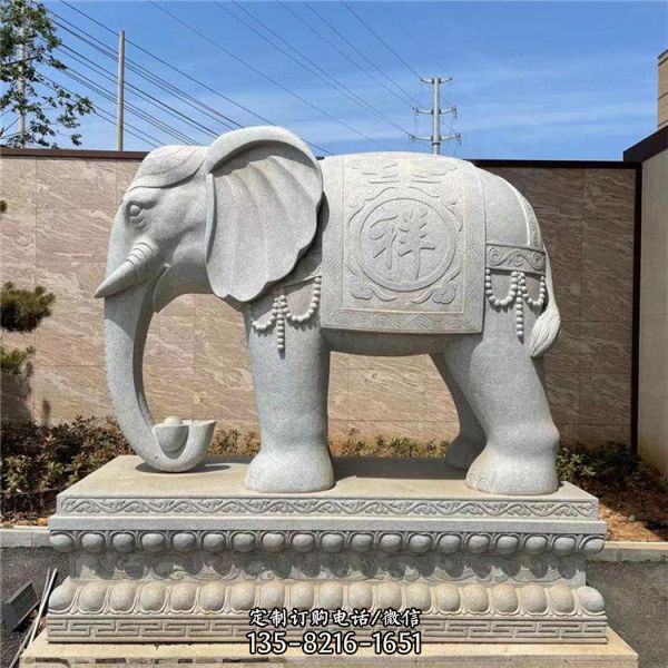 酒店門口漢白玉石雕招財(cái)風(fēng)水神獸大象雕塑（2）