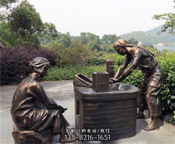 景區廣場擺放玻璃鋼民俗人物小品雕塑銅像（5）