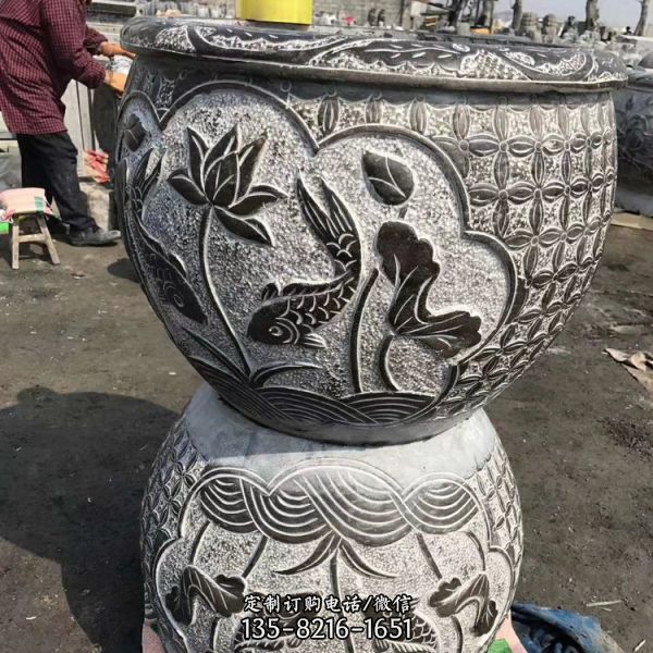 石雕中式園林青石古風(fēng)魚缸花盆仿古做舊庭院擺放魚缸雕塑（1）