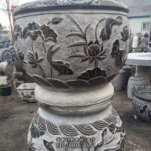 石雕中式園林青石古風(fēng)魚缸花盆仿古做舊庭院擺放魚缸雕塑（2）