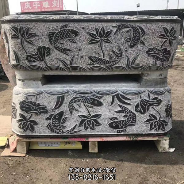 石雕中式園林青石古風(fēng)魚缸花盆仿古做舊庭院擺放魚缸雕塑（3）