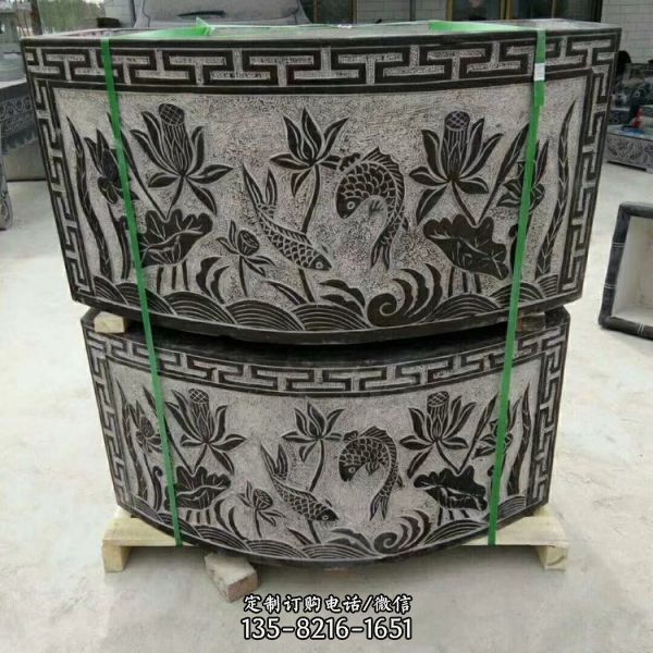 石雕中式園林青石古風(fēng)魚缸花盆仿古做舊庭院擺放魚缸雕塑（4）