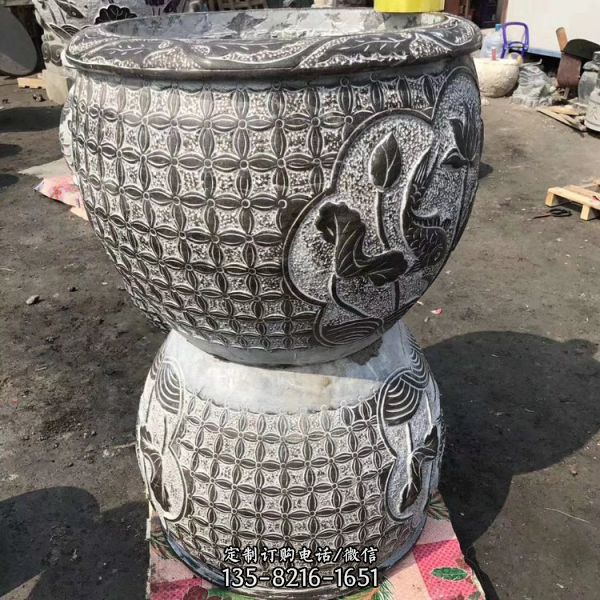 石雕中式園林青石古風(fēng)魚缸花盆仿古做舊庭院擺放魚缸雕塑（5）