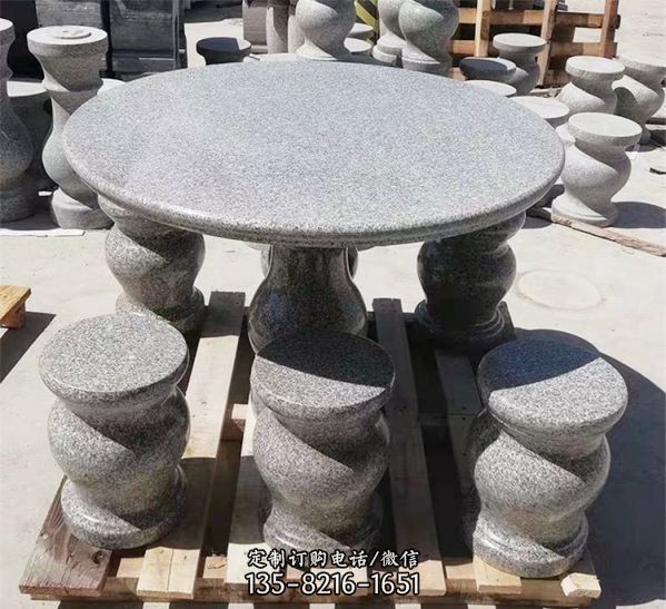 公園庭院擺放花崗巖石雕青石做舊石桌凳（5）