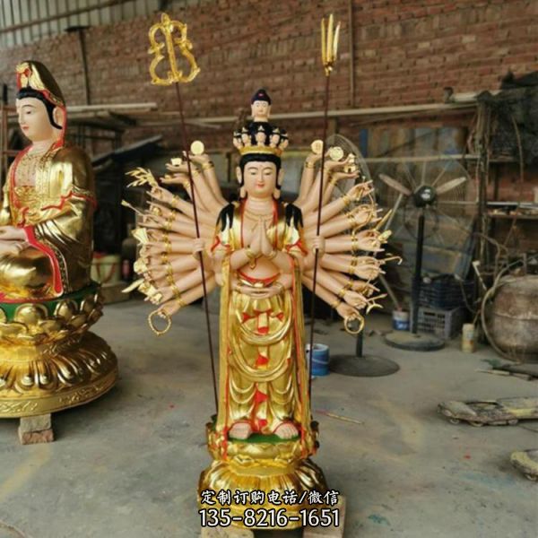 玻璃鋼純金打造寺廟供奉菩薩觀音雕塑（3）