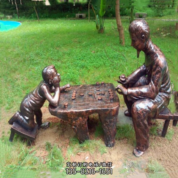 佛山下象棋人物雕塑 公園下棋老人情景小品（1）