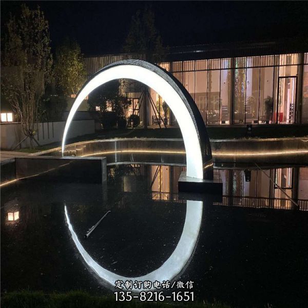 城市公園月牙圓形不銹鋼水景雕塑（3）