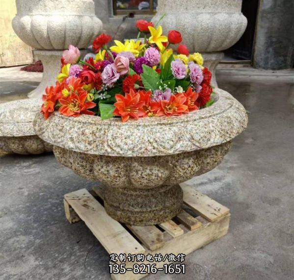 園林小區景觀裝飾花崗巖石雕花盆花缽雕塑（1）