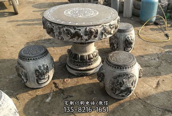  青石桌子 凳子   戶外大理石椅子雕塑（5）