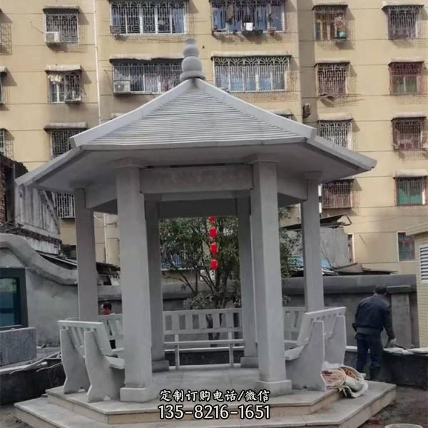 歐式石涼亭 石長廊 漢白玉石雕擺件（2）