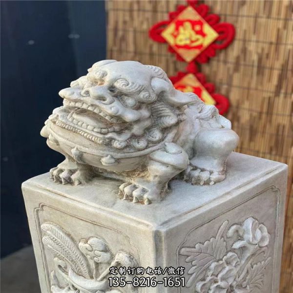 石雕別墅家用漢白玉青石獅子門墩擺件（3）