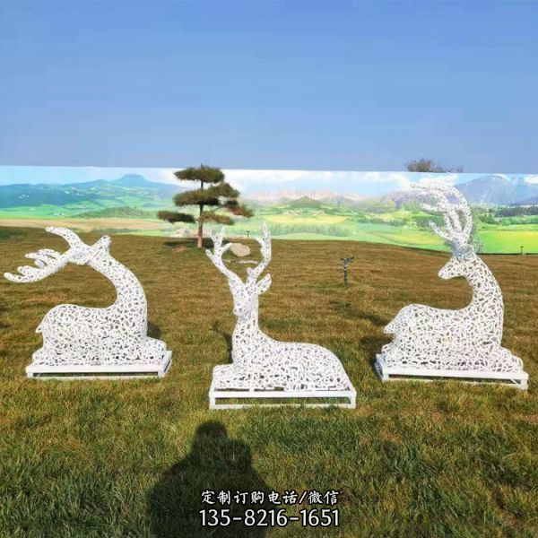 草坪擺件抽象不銹鋼鏤空梅花鹿雕塑（2）