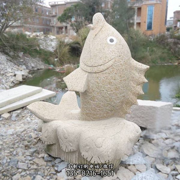 流水景觀石雕鯉魚擺件小區戶外水景噴水魚雕塑