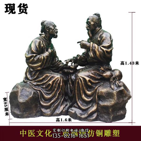 醫(yī)院學(xué)院擺放玻璃鋼仿銅古代名醫(yī)雕塑（2）