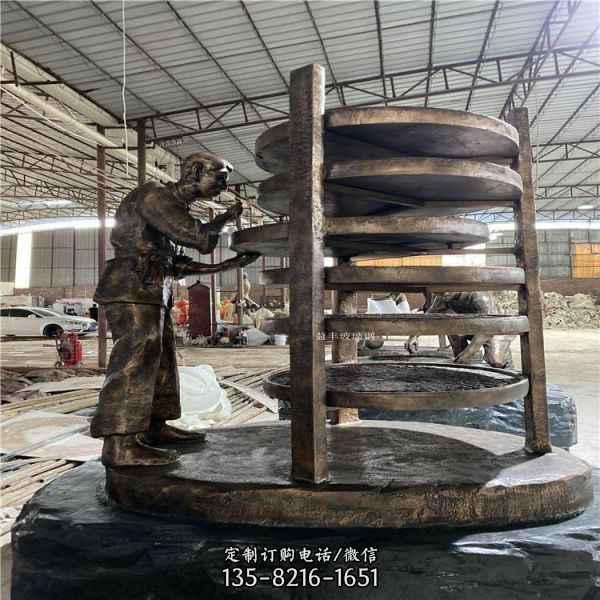 古代仿銅人物雕塑 玻璃鋼民俗小品人像雕塑 廣場情景人物擺件