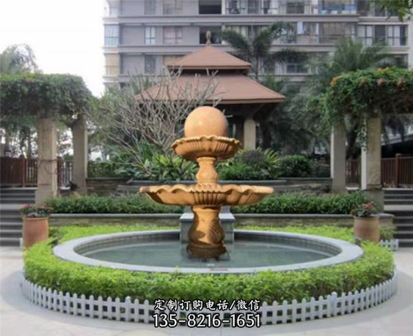 戶外大型草白玉石雕風水球噴泉雕塑（3）