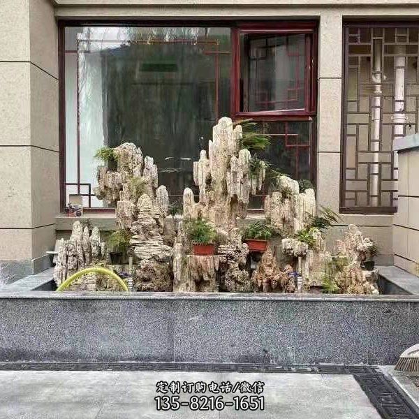 小區(qū)戶外造景千層石水泥假山魚(yú)池園林景觀雕塑（4）