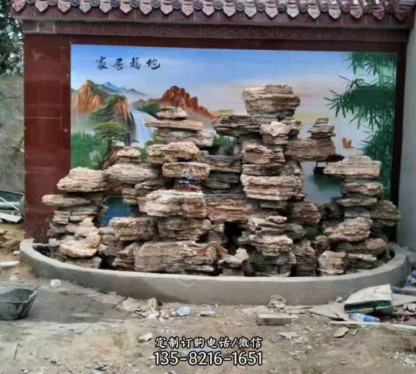 小區(qū)戶外造景千層石水泥假山魚(yú)池園林景觀雕塑（1）