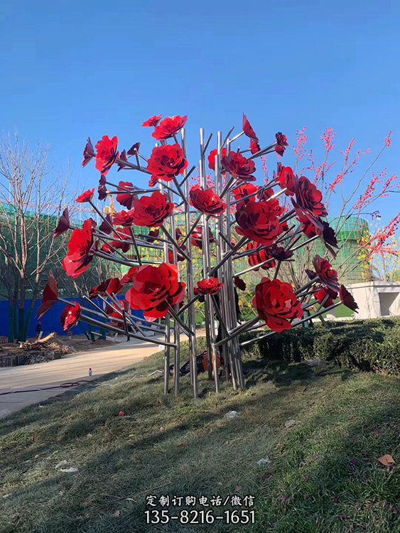商場美陳裝飾擺件不銹鋼鏤空玫瑰花雕塑園（5）
