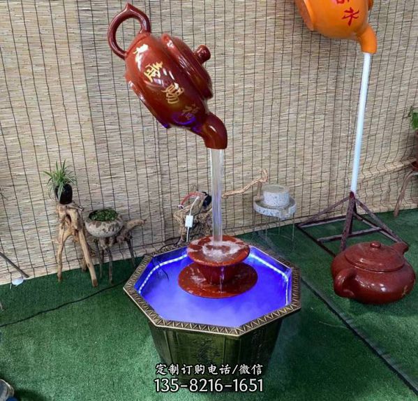 茶園景觀裝飾擺件大型玻璃鋼懸空流水茶壺噴泉天壺雕塑（3）