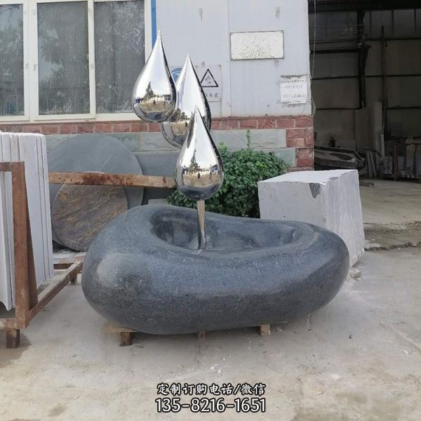 創意不銹鋼抽象浪花水滴廣場水景擺件（2）