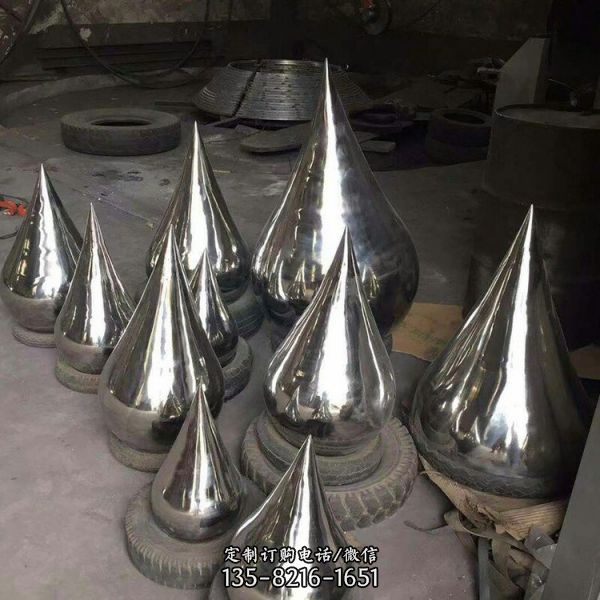 創意不銹鋼抽象浪花水滴廣場水景擺件（4）